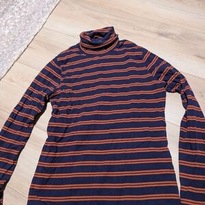Duluth Trading Co Navy and Orange Striped Turtleneck